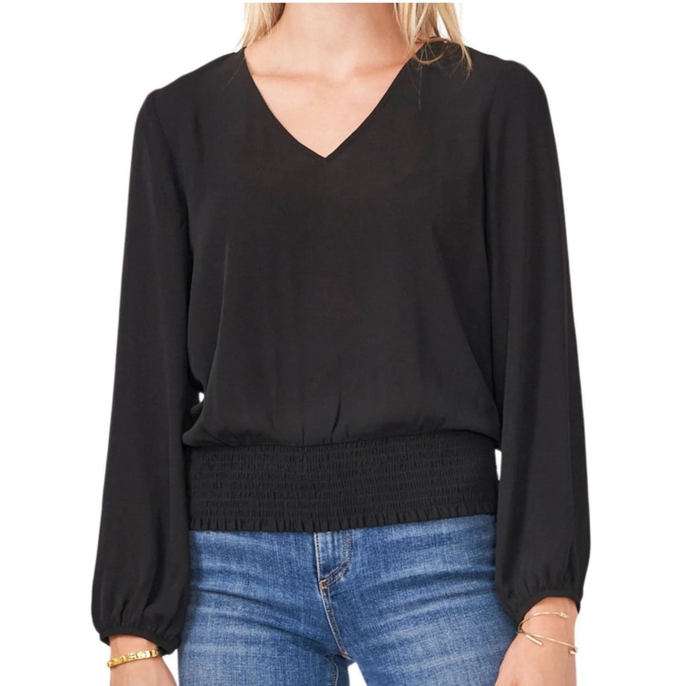 1. State Black v-neck blouse